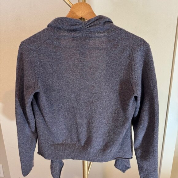 🍌Republic 100% Cashmere Wavy Collar Pinhole Trim Open Cardigan Gray Womens SP - Picture 5 of 8